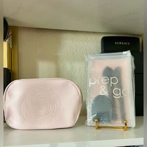 NWT Lancome Rose Pink Cosmetic Bag and Beauty Tool Set